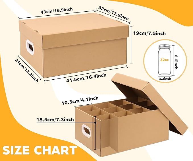 Canning Jar Storage Boxes Set of 5, 32 oz Mason Jar Storage Boxes with Dividers, Mason Jar Organizer with Handles