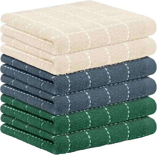 Nialnant 6 Pack Terry Kitchen Towels, Dish Cloths for Washing Dishes, 100% Cotton Reusable Cleaning Rag,Ultra Soft Absorbent, Quick Drying Dish Towels for Kitchen,12x12 Inches
