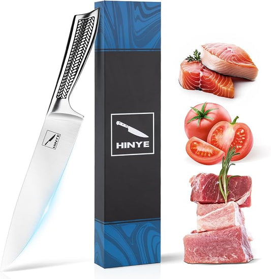 8 Inch High Carbon Stainless Steel Chef Knife - Sharp Kitchen Knife with Unibody Design, Ideal for Family & Restaurant Use, Presented in a Gift Box