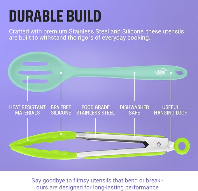 Kaluns 24 Pcs Silicone Cooking Utensils Set - Can Opener, Masher, Turner, Spatula, 446F Heat Resistant, Non-Stick, Premium Silicone & Stainless Steel