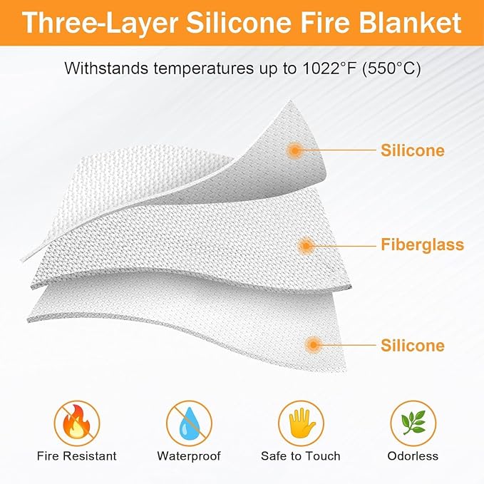 kanhiro Emergency Fire Blanket for Home Kitchen - 2 Pack, 40 in X 40 in, 2.0 Emergency Silicone Fire Blanket