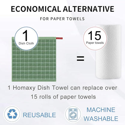 Homaxy 100% Cotton Terry Kitchen Dish Cloths, Ultra Soft and Absorbent Dish Towels for Kitchen, Suitable for Drying and Washing Dishes, 6 Pack, 12 x 12 Inches, Grass Green