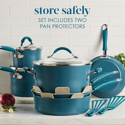Rachael Ray Cucina Ceramic Nonstick Cookware Pots and Pans Set, 13-Piece, Marine Blue