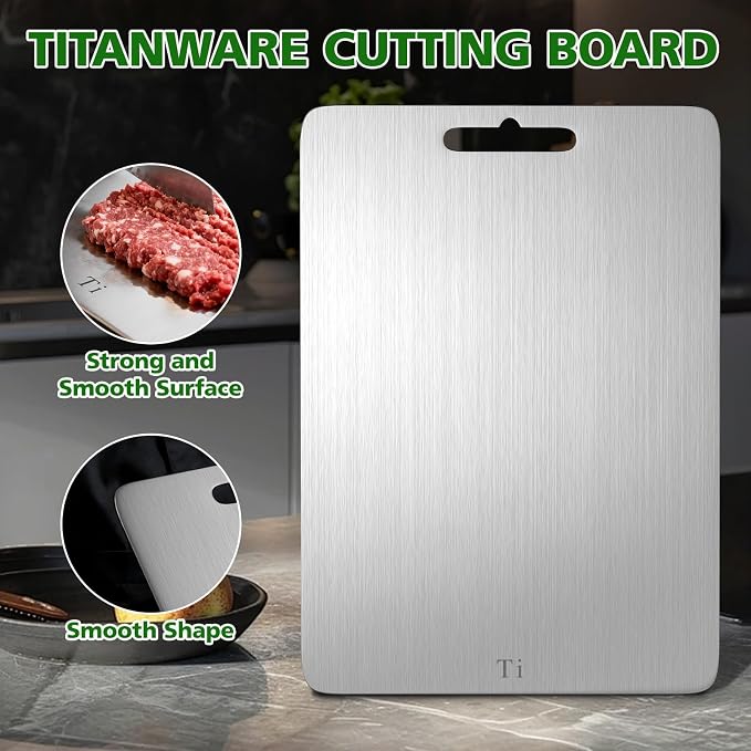 Titanium Cutting Board Cutting Boards for Kitchen Double Sided Pure Titanware Cutting Board Hygiene Durable Dishwasher Safe Food-Grade Metal Chopping Boards Non Toxic 3 PCS