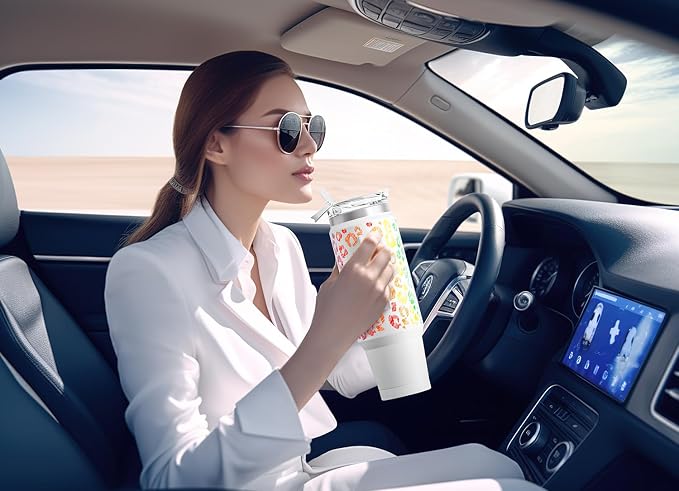 Meoky 40 oz Tumbler with Handle and Straw, Insulated Tumbler with Lid and Straw, Stainless Steel Travel Mug, Keeps Cold for 34 Hours, 100% Leak Proof, Fits in Car Cup Holder (Kiss)