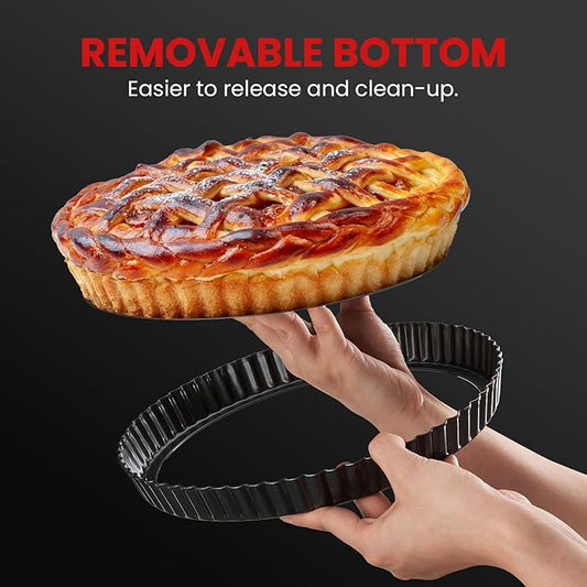 Tart Pan with Removable Bottom,9 Inch 10 Inch Tart and Quiche Pan,Non-stick Round Carbon Steel Deep Fluted Pie Pan with Crust Shaper Ring - Quiche Baking Dish Tart Pans For Baking,Set of 2