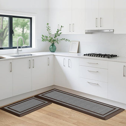 KitchenClouds [2 PCS Kitchen Rugs Cushioned Anti-Fatigue Kitchen Mats for Floor Waterproof Kitchen Rug Set Non-Slip Comfort Standing Mat for Office, Sink, Laundry 20"×30"+20"×47",Chocolate