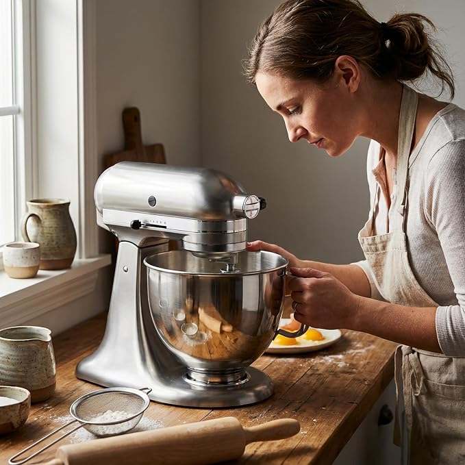 Stainless Steel Mixing Bowl Compatible with Kitchen Aid 4.5-5 QT Tilt-Head Stand Mixers, 5 Qt Bowls for Mixer with Stainless Steel Locking Base