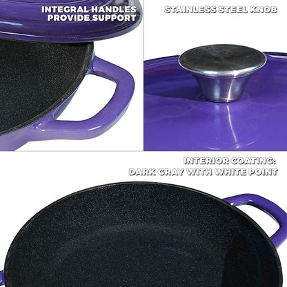 Flavehc Braiser Enameled Cast Iron Braiser 2.25 QT, Cast Iron Braiser Pan with Lid for Bread Baking, Soup & One Pot Meals, Small Shallow Dutch Oven Casserole for Oven & Induction, Purple