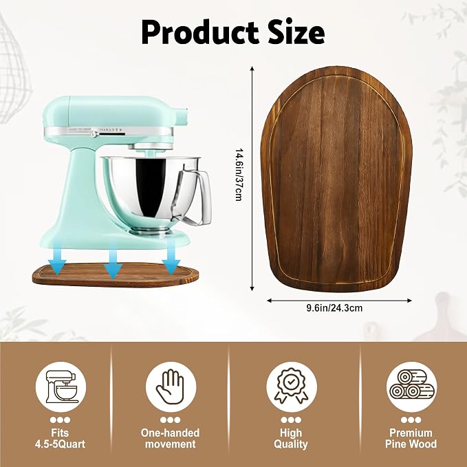 Mixer Slider Mat for KitchenAid 4.5-5 Qt Tilt Head Stand Mixers, Pine Wood Moving Tray for Kitchenaid Artisan, Storage Organizer for Kitchen Countertop Accessories and Attachments (Brown, 4.5-5 Qt)