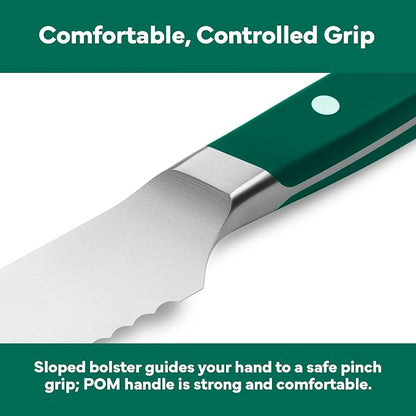 Misen Serrated Bread Knife - High-Carbon Japanese AUS8 Steel - Perfect for Soft Foods, Bread, Pastries, and Fruits - Verstatile Slicer, Razor-Sharp Edge, Durable Blade, Ergonomic Handle - 8", Green