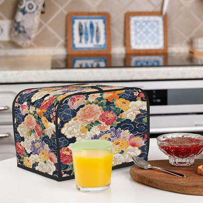 Flower Japanese Art Toaster Cover 4 Slice Wide Slot Washable Kitchen Appliance Covers Fingerprint Bread Machine Dust Cover Small Toaster Oven Accessories Covers Bread Maker Bag Women Gift