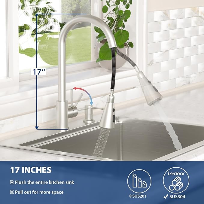 Lordear 25 Inch Drop In Kitchen Sink with Faucet 16 Gauge Stainless Steel Single Bowl 25x22x9 Topmount Kitchen Sink Workstation Sinks with Soap Dispenser