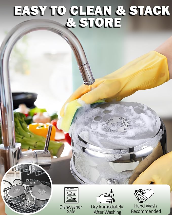 Cook N Home Basics Stainless Steel Cookware Set with Glass Lids, Pots and Pans Set, Stay-Cool Silicone Handles, Induction Compatible, 6-Piece