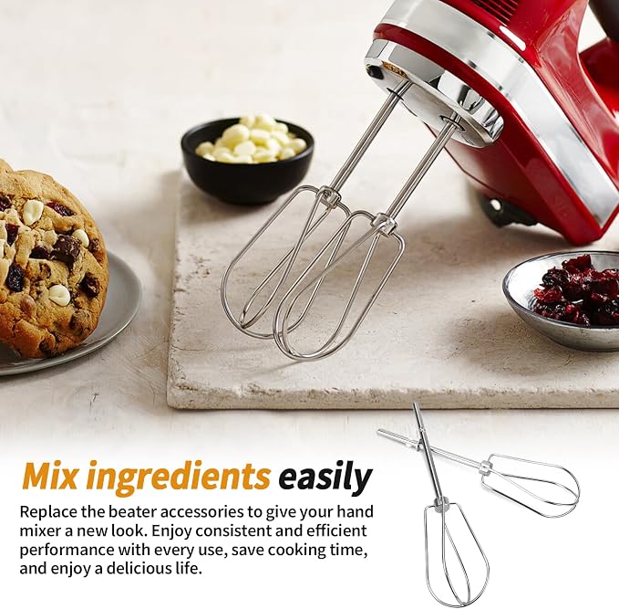 W10490648 Beaters Attachments for KitchenAid Hand Mixer, Stainless Steel Turbo Beaters Compatible with KitchenAid Mixer Replacement KHM2B AP5644233 PS4082859 Parts (2 Pack)