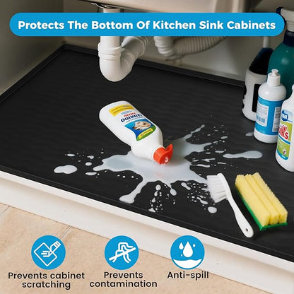 URMONA 34'' x 22'' Waterproof Silicone Under Sink Mat Cabinet and Counter Protector, Shelf Liner for Kitchen and Bathroom, Storage and Organizers, Litter Mat, Pet Cat Puppy Essentials(Fog)