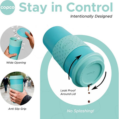 Copco Acadia 16oz Travel Mug with Lid, Set of 2 Double Wall Insulated Tumbler, Non-Slip Sleeve and BPA-Free - Microwave & Dishwasher Safe, Reusable Plastic To Go Travel Coffee Mug (Aqua/Mint)