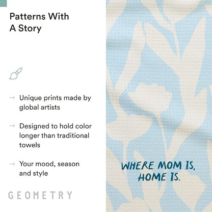 GEOMETRY Tea Towels – Mothers Day Collection – Quick-Dry, Ultra-Absorbent, Reusable Microfiber Kitchen Towels for Drying & Cleaning - Home is Mom - 1 Pack