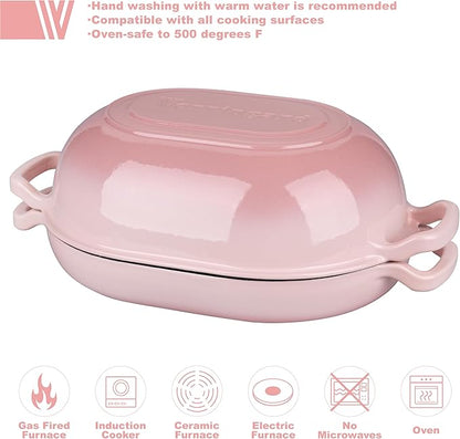VORRINGARD Enameled Cast Iron Sourdough Bread Oven, Dutch Oven, Loaf Cast Iron Bread Pan for Homemade Bread Baking, Meatloaf Pan with Lid, 7QT, Pink