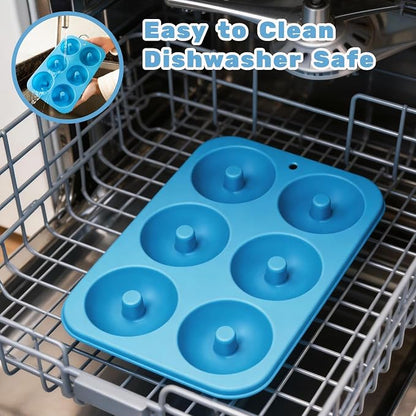 Aichoof Non-Stick Silicone Donut Pan Set of 2, BPA-Free, Easy Release(Blue) | 6-Cavity Food Grade LFGB Donut Mold, Dishwasher & Microwave Safe, Perfect Homemade Donuts