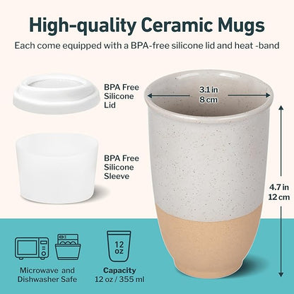 NOVA CERAMICS Travel Mugs - Reusable Coffee Cup – Cute Coffee Mugs Travel Coffee Tumbler – Microwave & Dishwasher Safe To Go Coffee Mug- Gifts For Women Men Him Her – 12oz - Dune