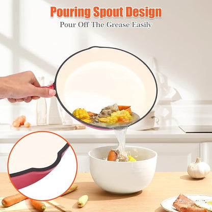 Nonstick Enameled Cast Iron Cookware - 3 Frying Pan Set 8-Inch, 9.5-Inch Frying Pan, Healthy Non Toxic Cooking, PFOA PFAS PTFE Free, Compatible with All Stovetops, Red