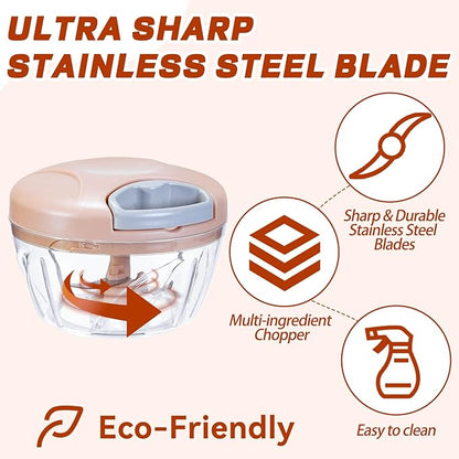 ‌Manual Food Processor Vegetable Chopper, Portable Hand Pull String Garlic Mincer Onion Cutter for Veggies, Suitable for Vegetables, Ginger, Garlic, Fruits, Onion, Potato, Salad (Pink 500 ml)‌