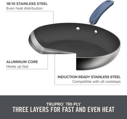 Zakarian x Dash TruPro® Stainless Steel Cookware Set - Rust-Resistant, Nonstick Cookware Set for Everyday Cooking - Straining Lid with Stackable Lids and Heat Resistant Handles - Blue, 10-Piece Set