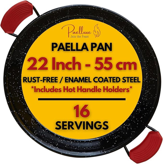 Paelluxe Paella Pan – Enamelled, No-Rust Steel Skillet – Easy-to-Clean Pan for Propane & Gas Burners – Indoor & Outdoor Cooking Cacerola Paellera Sarten – 22 Inch, for 16 Servings