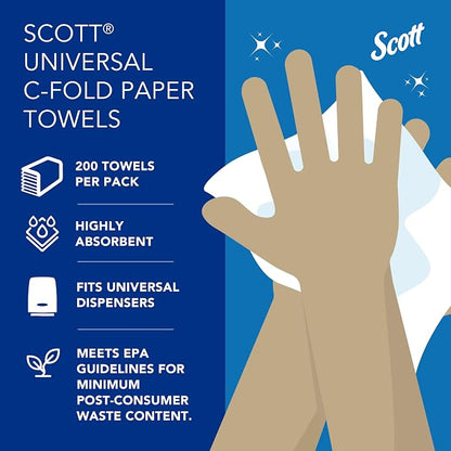 Scott Professional Essential C-Fold Folded Paper Towels, Bulk (01510), Fast-Drying Absorbency Pockets, 13.15"x10.125" Towel, White (200 Sheets/Pack, 12 Packs/Case, 2,400 Sheet Total)