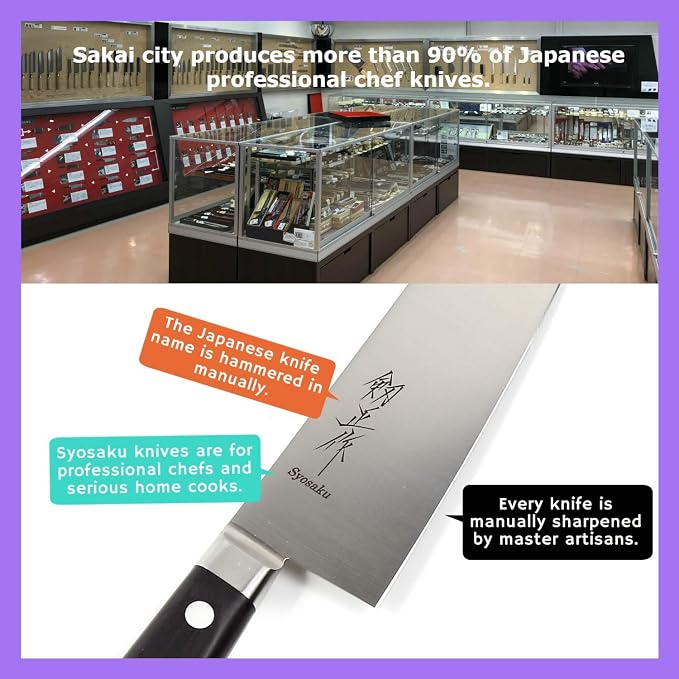 Japanese Multi Purpose Chef Knife INOX AUS-8A Stainless Steel Black Pakkawood Handle, Santoku 7-inch (180mm)