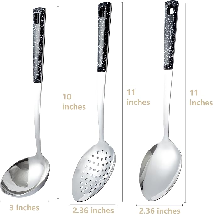 Stainless Steel Serving Spoons Set with Slotted Spoon, Serving Spoon and Perforated Spoons, soup ladle,kitchen cooking utensils set