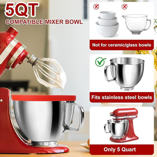 Silicone Bowl Liners Compatible with KitchenAid 4.5 & 5 Qt Tilt-Head Stand Mixer, 3 Pack Bowl Inserts with Lids, Food-Grade BPA-Free Nonstick Reusable Mixer Bowl Liners