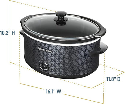 West Bend Slow Cooker 6-Quart Manual Crockery Style with Dishwasher Safe Oval Ceramic Crockpot and Glass Lid Two Temperature Settings Plus Keep Warm, 330-Watts, Black