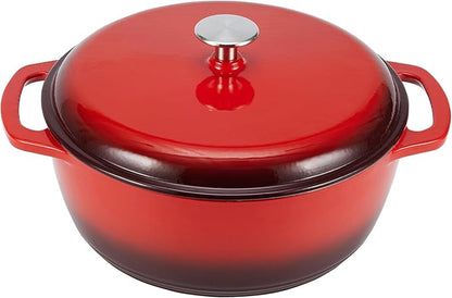 Amazon Basics Enameled Cast Iron Dutch Oven Pot with Lid, Round, Dual Handles, Heavy-Duty, Oven Safe for Stews, Roasting, Baking, 4.3-Quart, Red