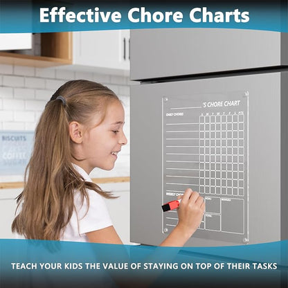 Neatsure Acrylic Magnetic Chore Chart for Fridge, Clear Dry Erase Chores Chart for Refrigerator, Responsibility Reward Planning Board for Teens Family, w/ 8 Colors Markers, 12"x9"