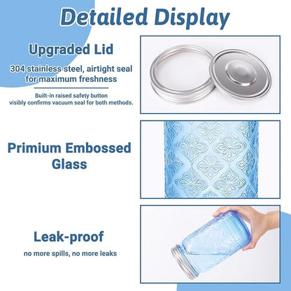 Blue Mason Jars 32 oz with Stainless Steel Leakproof Lids, 2 Pack Wide Mouth Colored Glass Jars for DIY Crafts, Wedding Centerpieces, Home Decor, Flower Vase, Bathroom Storage