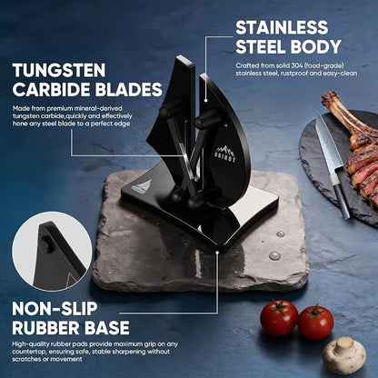 VN3 Professional Knife Sharpener | 3-Action Streamlined Sailboat Design for Effortless Knife Sharpening - The Ultimate Tool for Precision 11 to 21 Degree Angles (Obsidian Color)