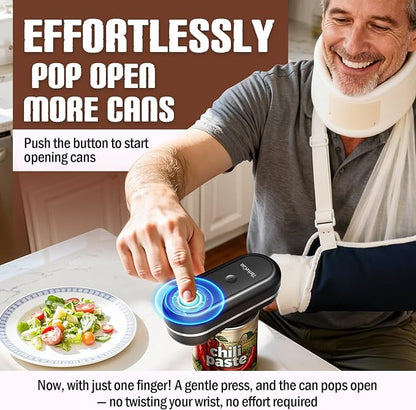 Electric Can Opener, One Touch Automatic Smooth Edge, Hands Free Side Cut Can Opener for Seniors, Battery Operated, Fits Most Cans, Safe & Easy to Use, Food Safe, Easy Clean Kitchen Gadget (Black)