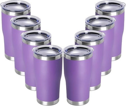 DOMICARE 20oz Tumbler with Lid Stainless Steel Tumblers Bulk, Double Wall Vacuum Insulated Coffee Travel Mug Powder Coated Tumbler, 8 Count (Pack of 1) Purple