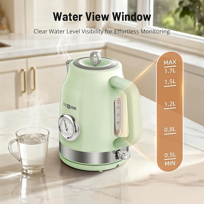 Paris Rhône Electric Kettle, Tea Kettle with 6 Temperature Settings, 1.7L Cordless Hot Water Boiler Heater, Strix Thermostat, Touch Control, Auto-Shutoff/Boil-Dry Protection, Keep Warm, LED Indicator