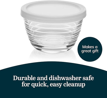 Libbey Small Glass Prep Bowls with Lids, Set of 8, 6.25 oz Small Bowls- Ideal for Leftovers, Meal Prep & Dips, Durable & Dishwasher Safe