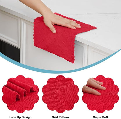 Homaxy 12 Pack Kitchen Dish Cloths (10 x 10 Inches, Red), Super Soft and Absorbent Coral Velvet Dish Towels, Nonstick Oil Fast Drying Microfiber Cleaning Cloth, No Lint Household Dishcloths