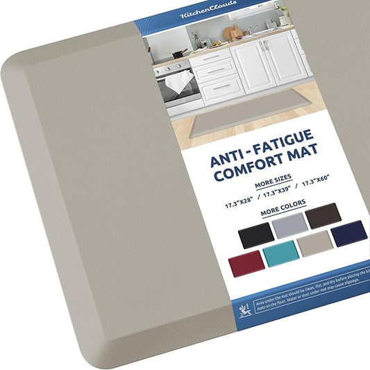 KitchenClouds Kitchen Mat Cushioned Anti Fatigue Kitchen Rug 17.3"x39" Water Resistant Non Slip Kitchen Rugs and Mats Standing Desk Mat Comfort Floor Mats for Kitchen House Sink Office (Khaki)