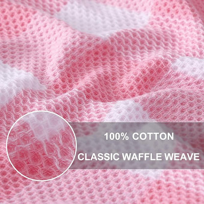 Homaxy Kitchen Towels and Dishcloths Set, 12 x 12 and 13 x 28 Inches, Set of 10 100% Cotton Waffle Weave Check Plaid Kitchen Dish Towels, Super Soft and Absorbent Dish Cloths, White & Pink