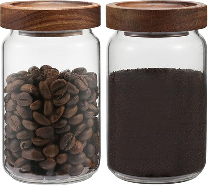 Small Glass Jar with Lids Mini Glass Bottle Glass Storage Canister Borosilicate Glass Containers for Spice Ground Nut Pasta Sugar Candy Tea (6.7oz（200ml)-2 PACK