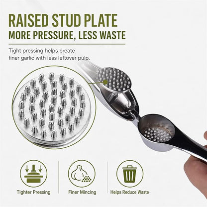 Garlic Press with Cleaning Brush, Zinc Alloy Garlic Mincer, Easy-Squeeze Garlic Crusher with Non-Slip TPR Handle, Mirror Polished Kitchen Tool for Fine Minced Garlic, Garlic Smasher for Daily Cooking