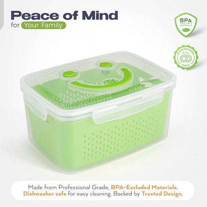 Fruit Storage Containers for Fridge - Set of 4 - Airtight Lid Keeps Fresh - For Fruit & Vegetable Storage - Space-Saving Design - Ideal for Produce, Berries, Snacks - Green