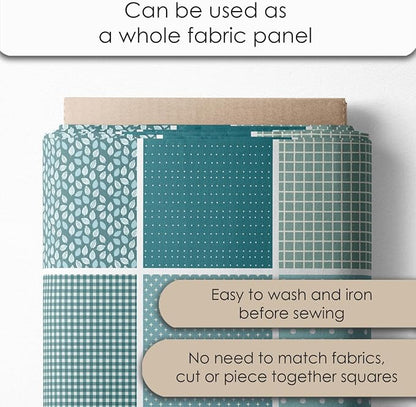 Cotton Satin Patchwork Fabric Panel – 35 Designs, 20×20 cm Squares, Single Piece 150×110 cm, Green Patchwork Quilt Fabric (Turquoise Waves Patchwork Set, 35pcs 8x8 inch)