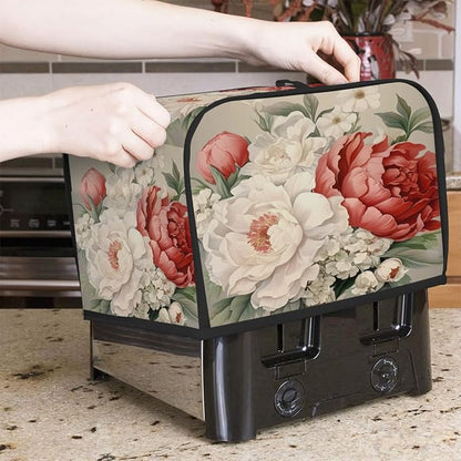 Vintage Flower Floral Toaster Cover 2 Slice Wide Slot Washable Kitchen Appliance Covers Fingerprint Bread Machine Dust Cover Small Toaster Oven Accessories Covers Bread Maker Bag Women Gift